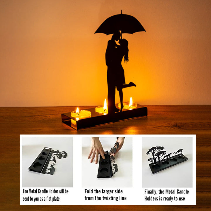 Romantic Couple Metal Candle Holder Under Umbrella