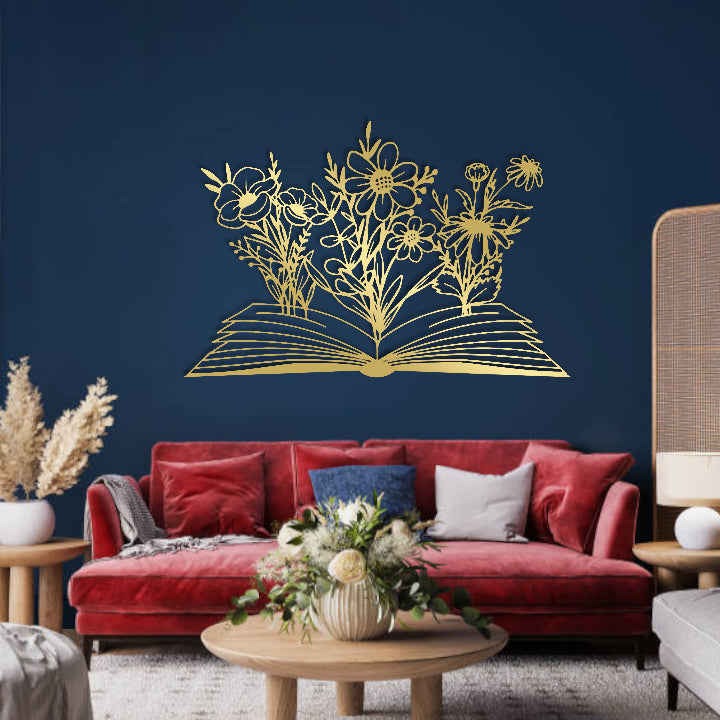 A Wonderful Silhouette Wall Art of Books and Wildflowers