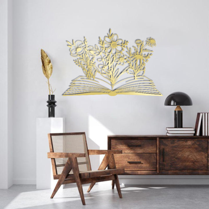 A Wonderful Silhouette Wall Art of Books and Wildflowers