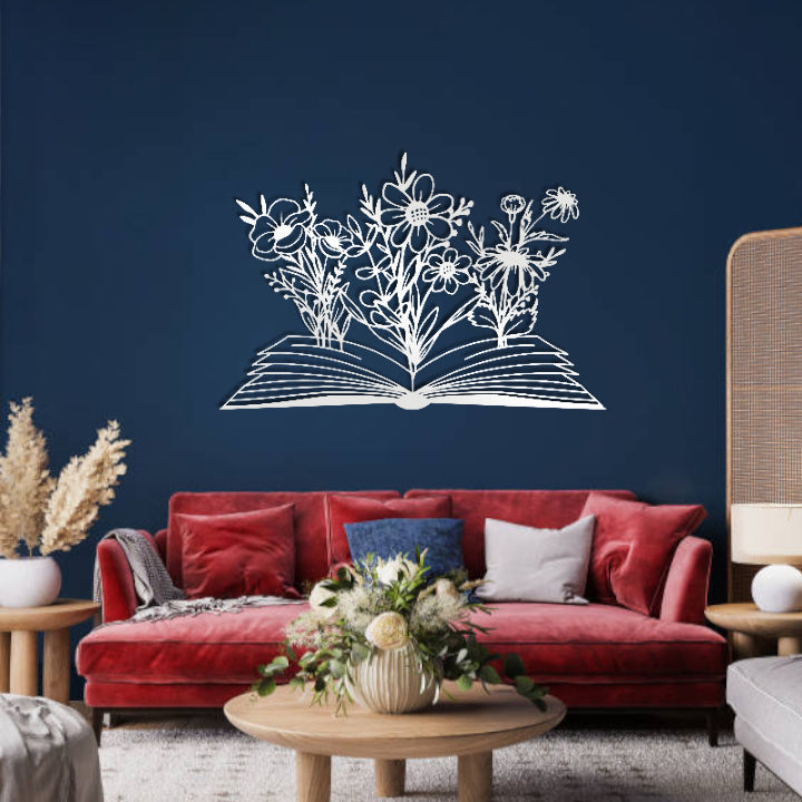 A Wonderful Silhouette Wall Art of Books and Wildflowers