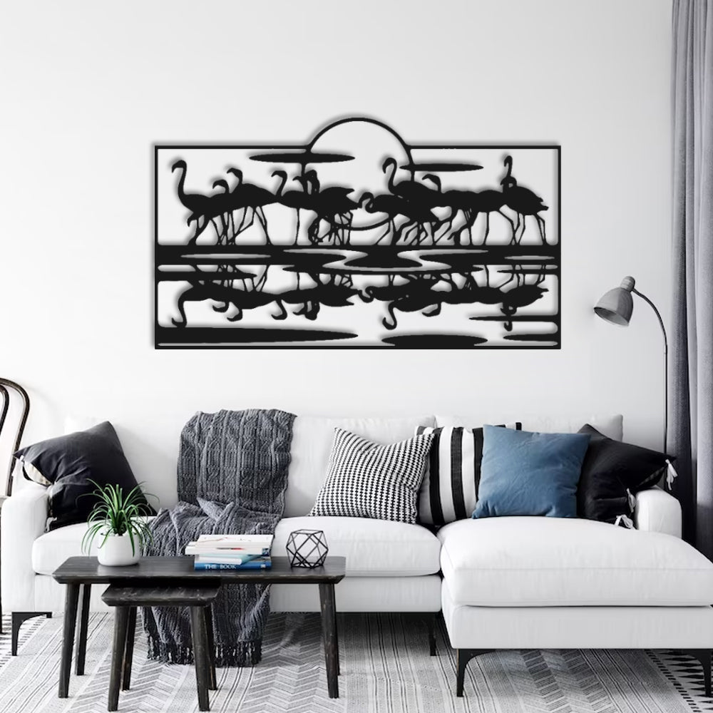 Flamingo Dance at Sunset Wall Art