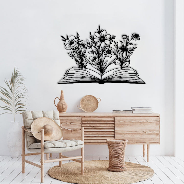 A Wonderful Silhouette Wall Art of Books and Wildflowers