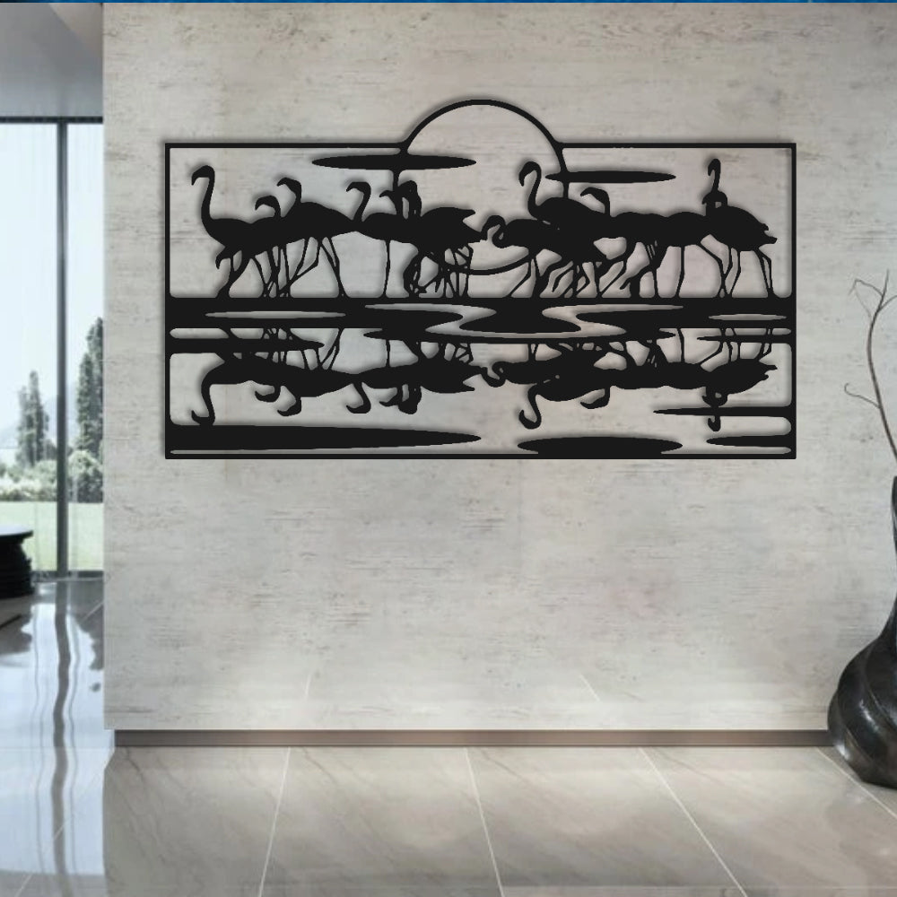 Flamingo Dance at Sunset Wall Art