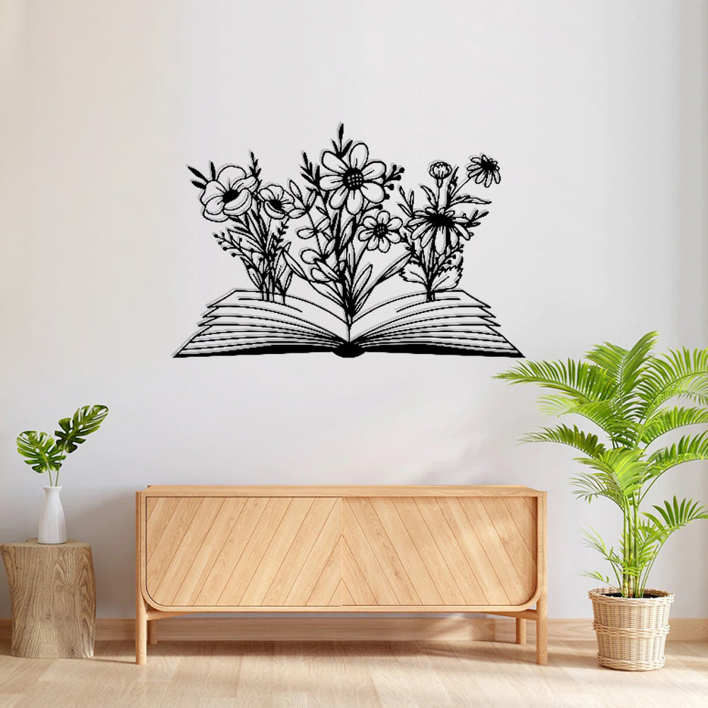 A Wonderful Silhouette Wall Art of Books and Wildflowers