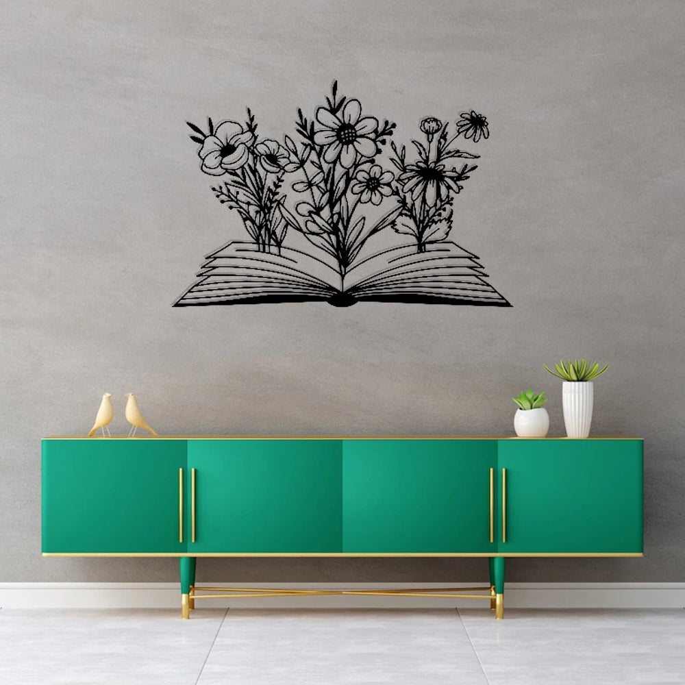 A Wonderful Silhouette Wall Art of Books and Wildflowers