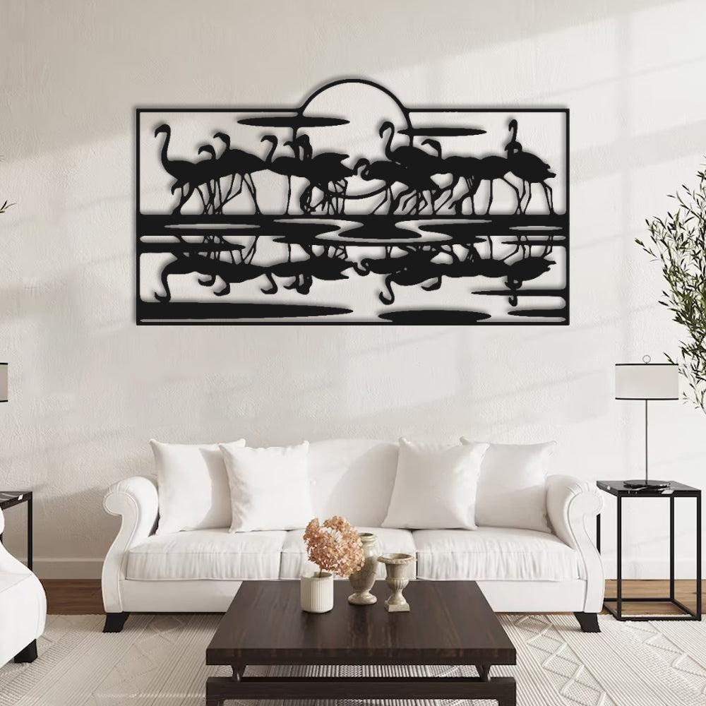 Flamingo Dance at Sunset Wall Art