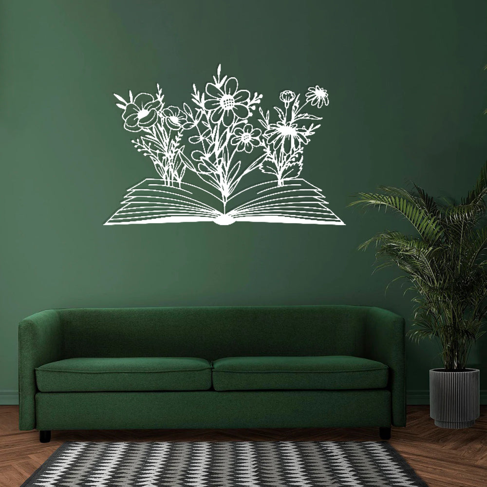 A Wonderful Silhouette Wall Art of Books and Wildflowers