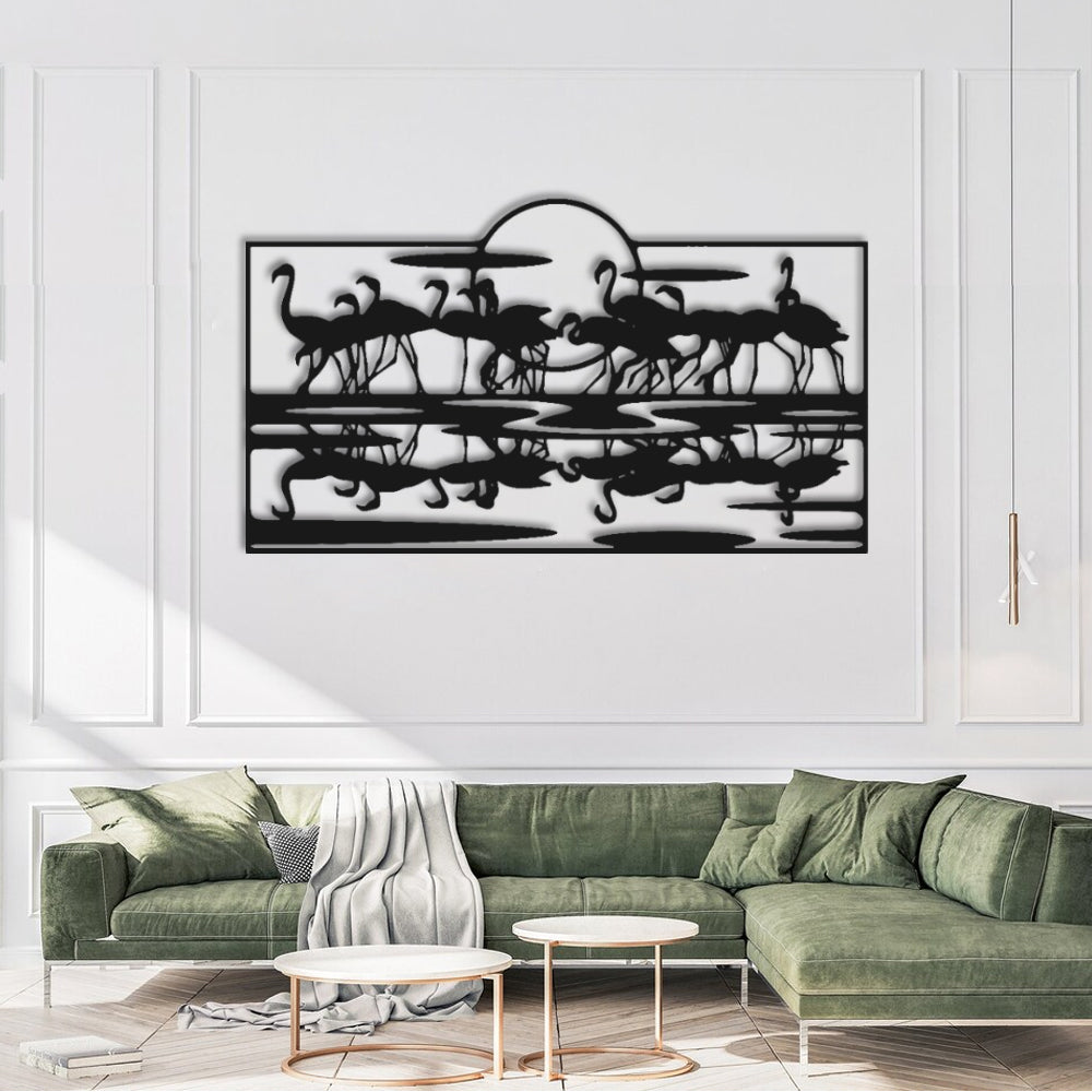 Flamingo Dance at Sunset Wall Art