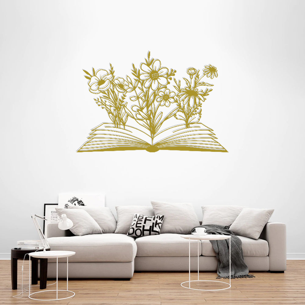 A Wonderful Silhouette Wall Art of Books and Wildflowers