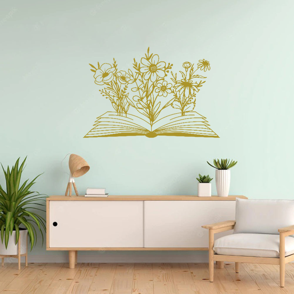 A Wonderful Silhouette Wall Art of Books and Wildflowers