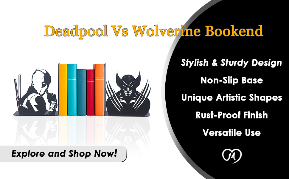 Deadpool & Wolverine Super Heroes Book End, Decorative Metal Bookends with Cartoon Characters, Cartoon Hero Bookends, Superhero Figured Book Stands for Kids Room, Best Gift For Boys