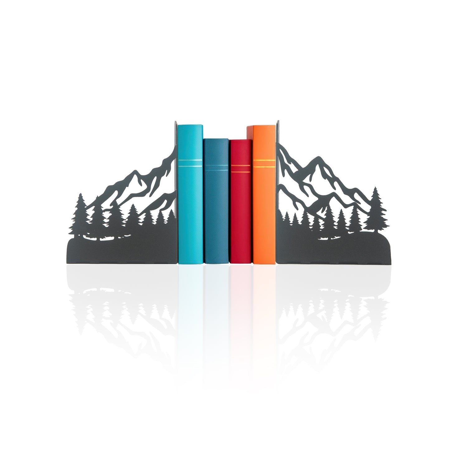 Decorative Mountain Silhouette Metal Bookends, Landscape Design, Forest Theme Book End, Mountain View Metal Bookends, Landscape Bookend, Forest Silhouette Book Holder, Tree Figured Bookend