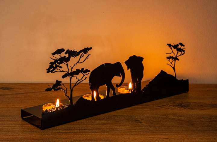 The Wild Beauty of Africa: Elephant and Trees Figured Tealight Candle Holder