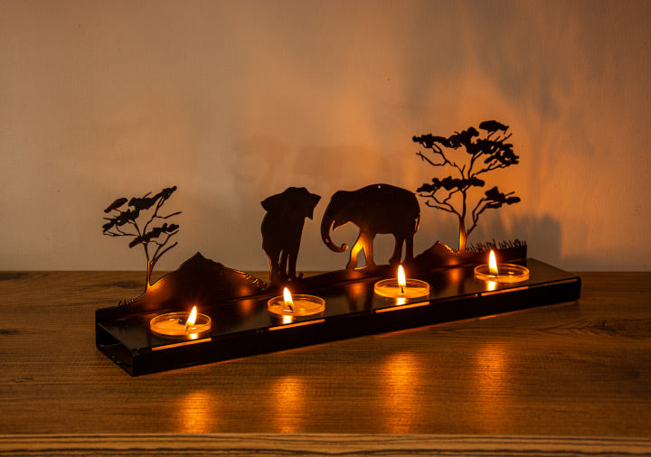 The Wild Beauty of Africa: Elephant and Trees Figured Tealight Candle Holder