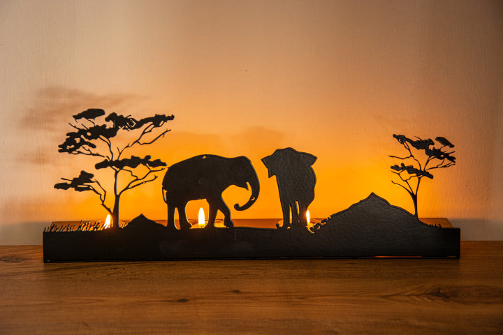 The Wild Beauty of Africa: Elephant and Trees Figured Tealight Candle Holder