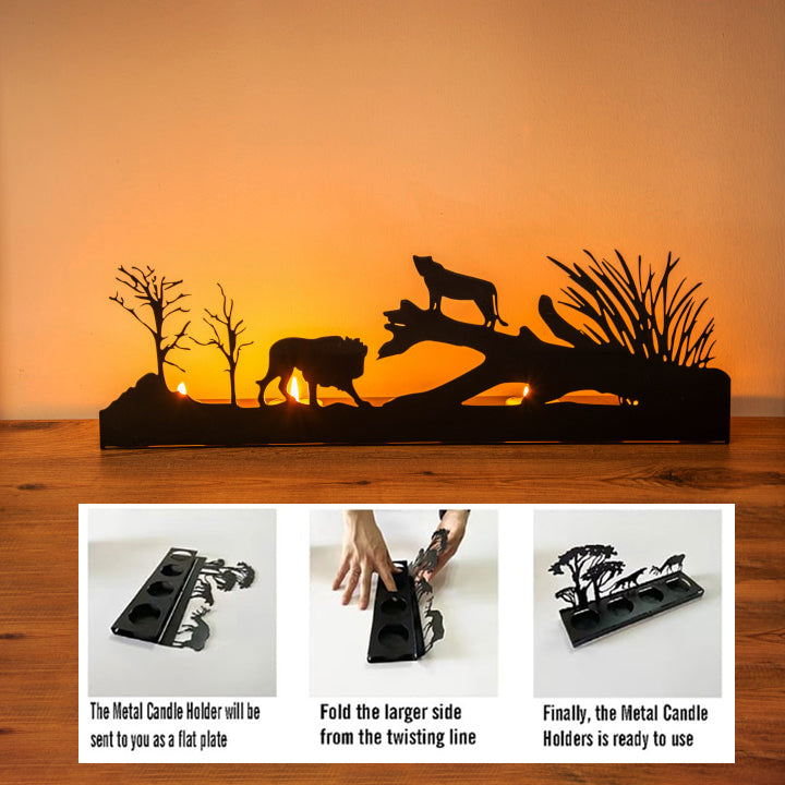 Kings of Africa: Tealight Candle Holder with Lion and Leopard Figures