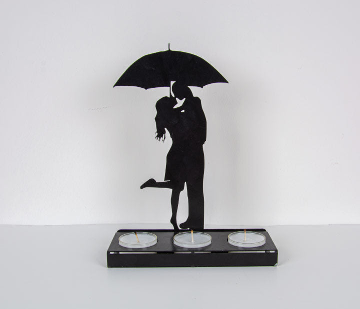 Romantic Couple Metal Candle Holder Under Umbrella