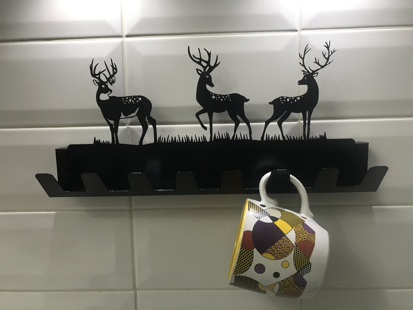 Metal Wall Hanger With Wildlife Theme And Deer Figurines