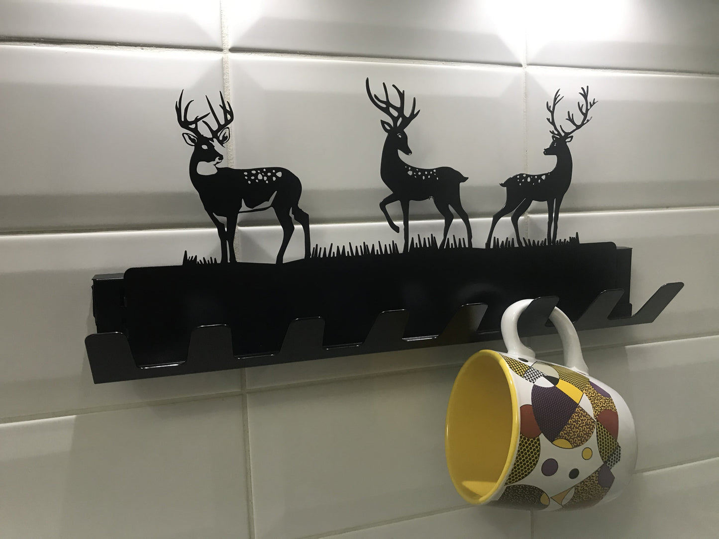 Metal Wall Hanger With Wildlife Theme And Deer Figurines