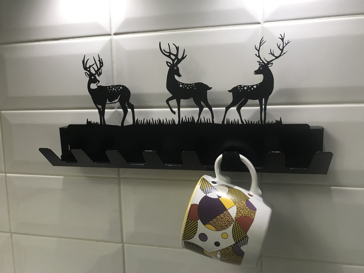Metal Wall Hanger With Wildlife Theme And Deer Figurines