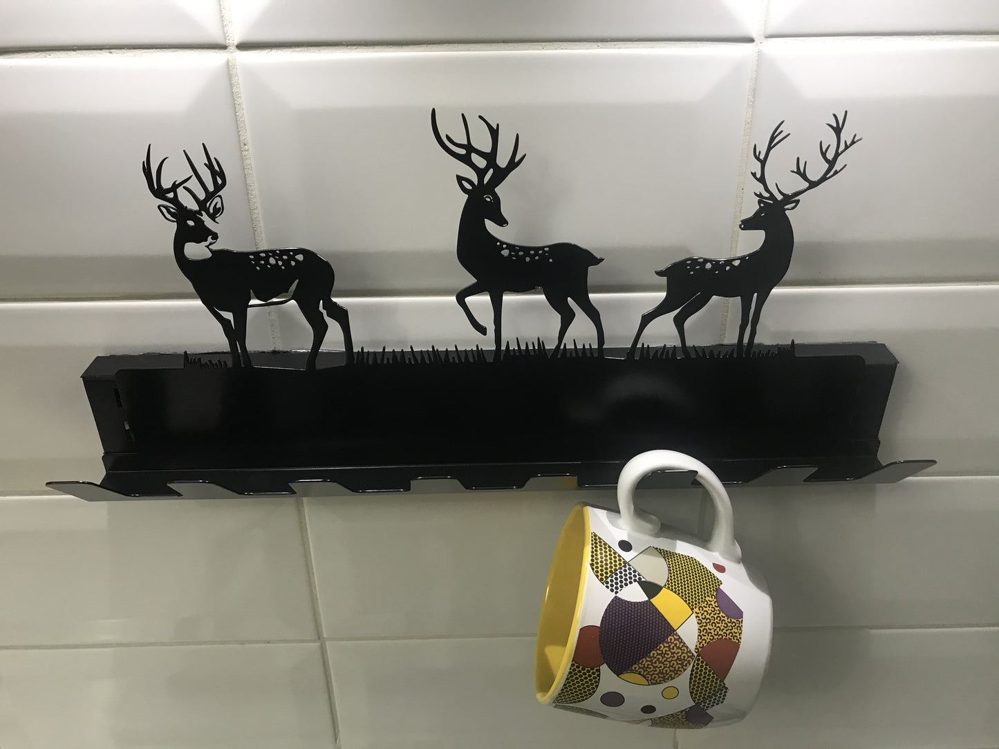 Metal Wall Hanger With Wildlife Theme And Deer Figurines