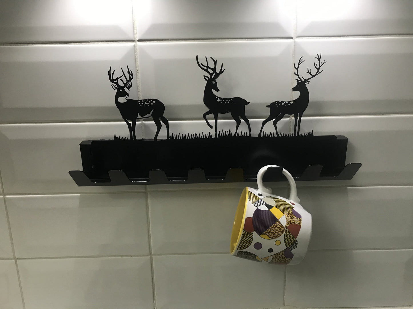 Metal Wall Hanger With Wildlife Theme And Deer Figurines