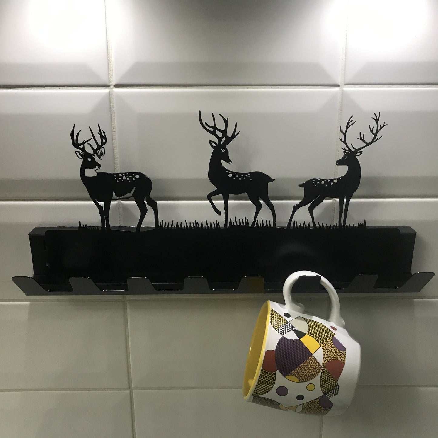 Metal Wall Hanger With Wildlife Theme And Deer Figurines