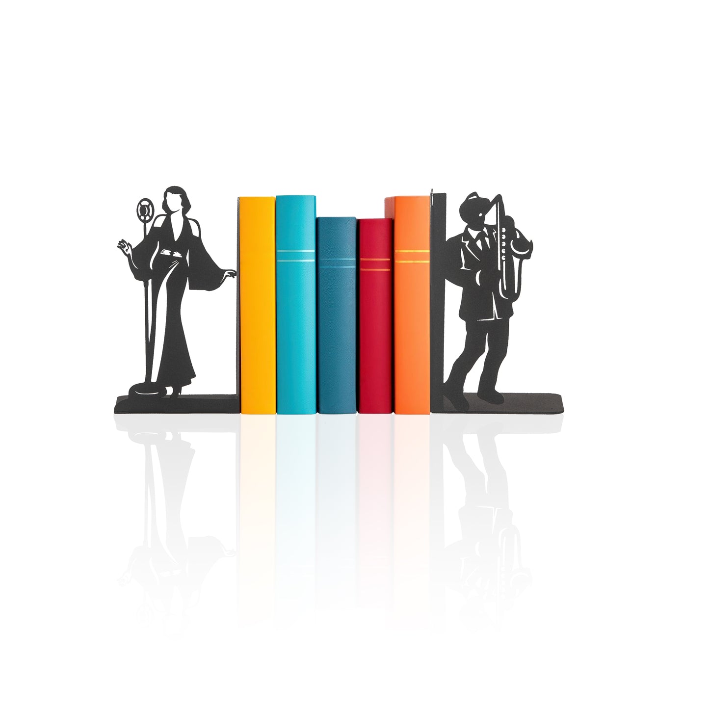 Jazz Musicians Metal Bookends, Singer and Saxophone Player Silhouettes, Decorative Music Themed Book Holders, Soloist Silhouette Bookend, Musician Book Stand, Best Gift for Music Lovers