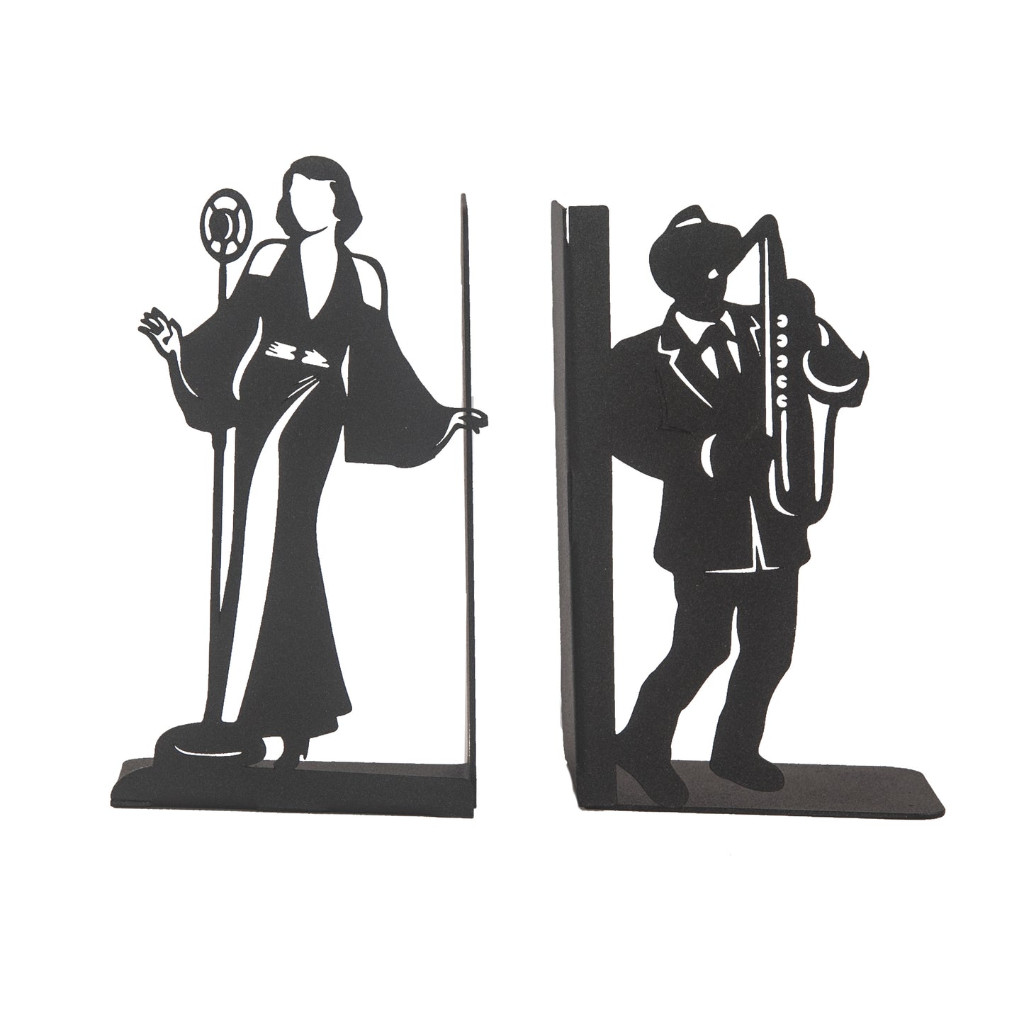 Jazz Musicians Metal Bookends, Singer and Saxophone Player Silhouettes, Decorative Music Themed Book Holders, Soloist Silhouette Bookend, Musician Book Stand, Best Gift for Music Lovers