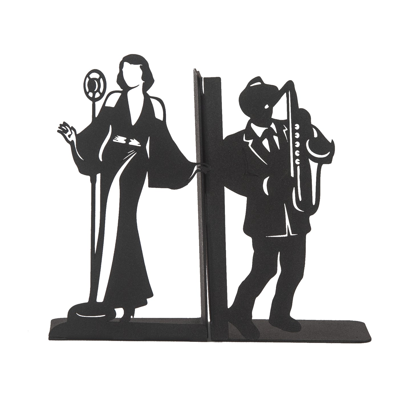 Jazz Musicians Metal Bookends, Singer and Saxophone Player Silhouettes, Decorative Music Themed Book Holders, Soloist Silhouette Bookend, Musician Book Stand, Best Gift for Music Lovers