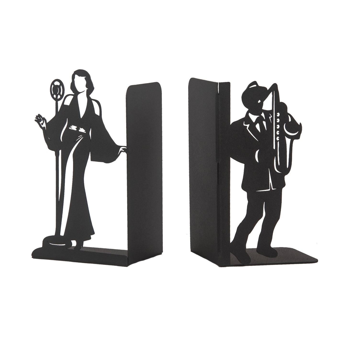 Jazz Musicians Metal Bookends, Singer and Saxophone Player Silhouettes, Decorative Music Themed Book Holders, Soloist Silhouette Bookend, Musician Book Stand, Best Gift for Music Lovers