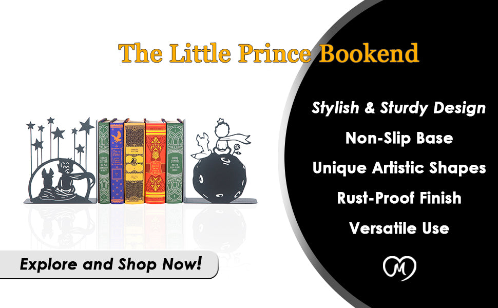 The Little Prince Bookend, Fairy Tale Hero Bookend, Cartoon Metal Bookends, The Little Prince, and His Rose Book Supports for Kids, Super Heroes Book Stands, Gift for Kids, Stars Book Ends