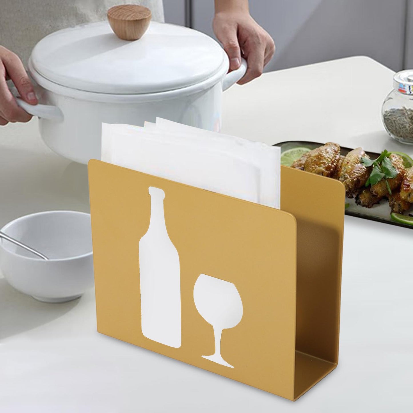 Wine And Glass Metal Napkin Holder