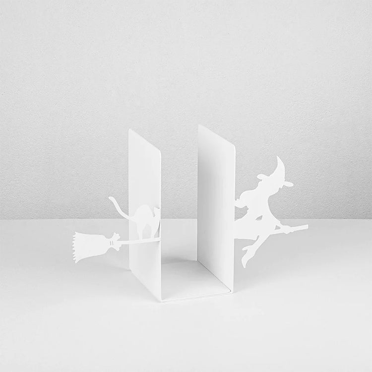 Halloween Themed Bookend with Flying Broomstick Witch Figure