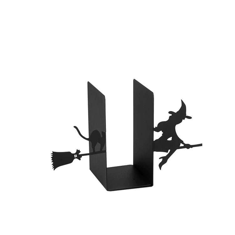 Halloween Themed Bookend with Flying Broomstick Witch Figure