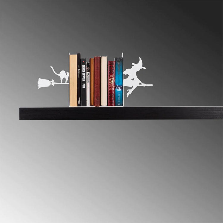Halloween Themed Bookend with Flying Broomstick Witch Figure