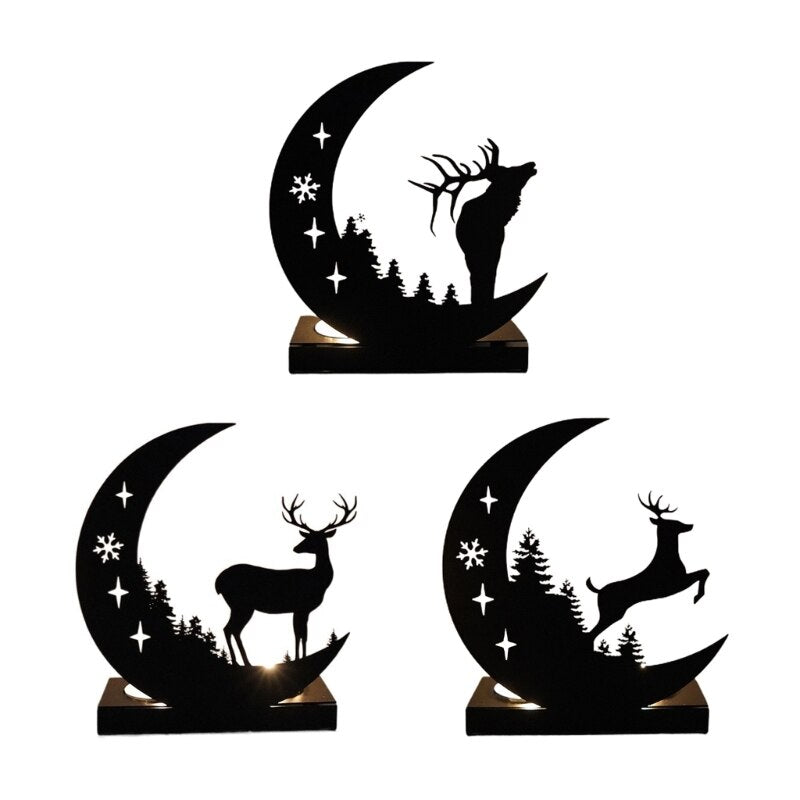 Dancing Deer in the Moonlight - Metal Tealight Candle Holder