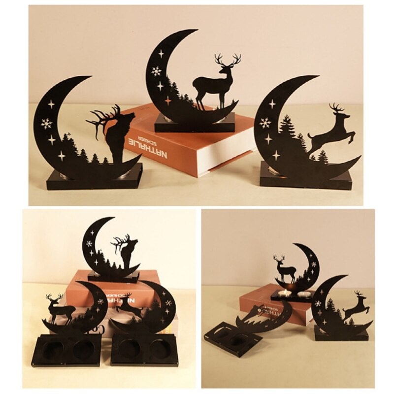 Dancing Deer in the Moonlight - Metal Tealight Candle Holder