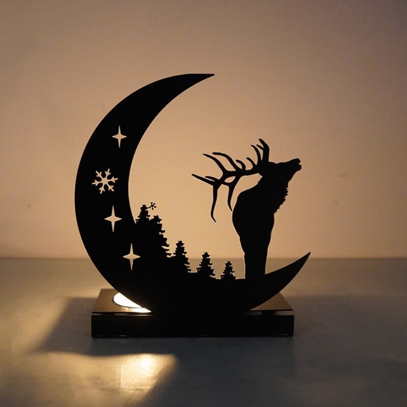 Dancing Deer in the Moonlight - Metal Tealight Candle Holder