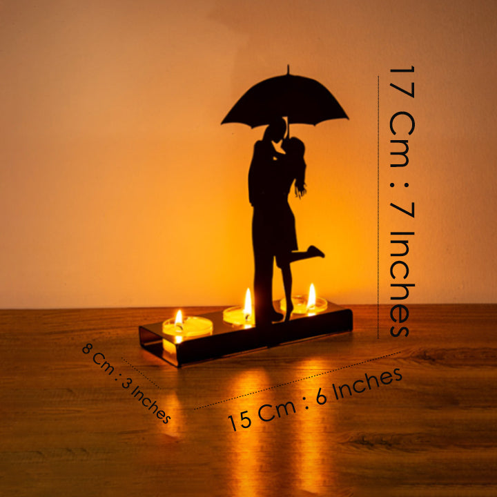 Romantic Couple Metal Candle Holder Under Umbrella