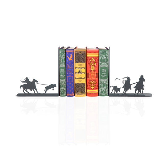 Bookends Rodeo, Decorative Horse Riders Bookends, Western Themed Book Stands, Hunting Themed Book Holders, Cowboys Figures Book Stands, Calf Roping, Cowboys Cattle Silhouette Book Ends, Gift for Dad