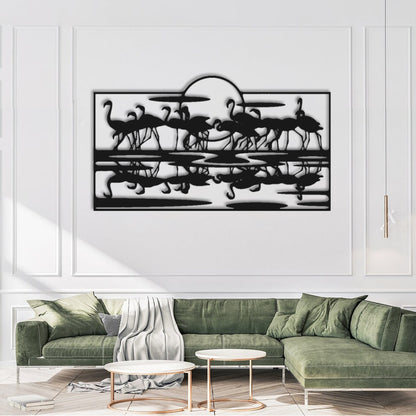 Flamingo Dance at Sunset Wall Art