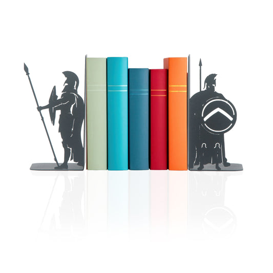 Spartan Guards Bookends, 300 Spartans Book Ends, Shields and Warriors Book Stand, Greek Mythology Themed Bookends, Decorative Medieval Themed Metal Book Holders, Soldiers Vibes, Gift for Kids