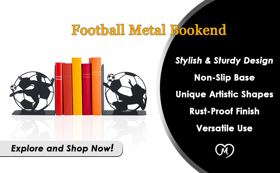 Football Players Book end, Soccer Players Bookend, Decorative Player Metal Book Holders, Football Themed Book Supports for Kids Room, Football Players Silhouette Book Ends  Gift For Boys