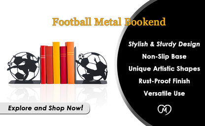 Football Players Book end, Soccer Players Bookend, Decorative Player Metal Book Holders, Football Themed Book Supports for Kids Room, Football Players Silhouette Book Ends  Gift For Boys