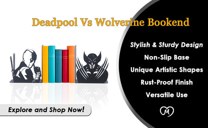Deadpool & Wolverine Super Heroes Book End, Decorative Metal Bookends with Cartoon Characters, Cartoon Hero Bookends, Superhero Figured Book Stands for Kids Room, Best Gift For Boys