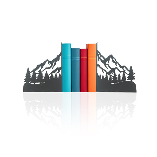 Decorative Mountain Silhouette Metal Bookends, Landscape Design, Forest Theme Book End, Mountain View Metal Bookends, Landscape Bookend, Forest Silhouette Book Holder, Tree Figured Bookend
