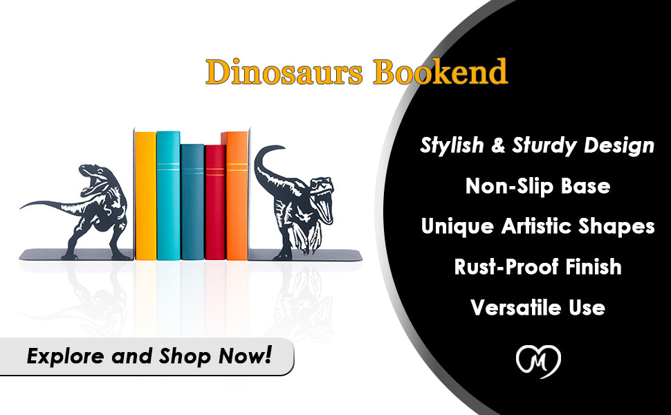 Dinosaurs Bookends, Decorative T-Rex Metal Book Holders, T-Rex Book Ends, Dinosaurs Book Ends, Cartoon Gift for Kids, Jurassic Park Book Stands
