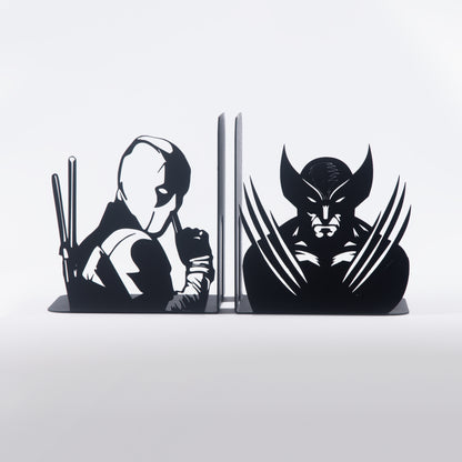 Deadpool & Wolverine Super Heroes Book End, Decorative Metal Bookends with Cartoon Characters, Cartoon Hero Bookends, Superhero Figured Book Stands for Kids Room, Best Gift For Boys