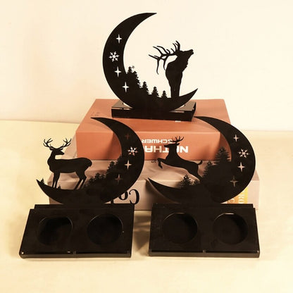 Deer Shining in the Moonlight Metal Tealight Candle Holder